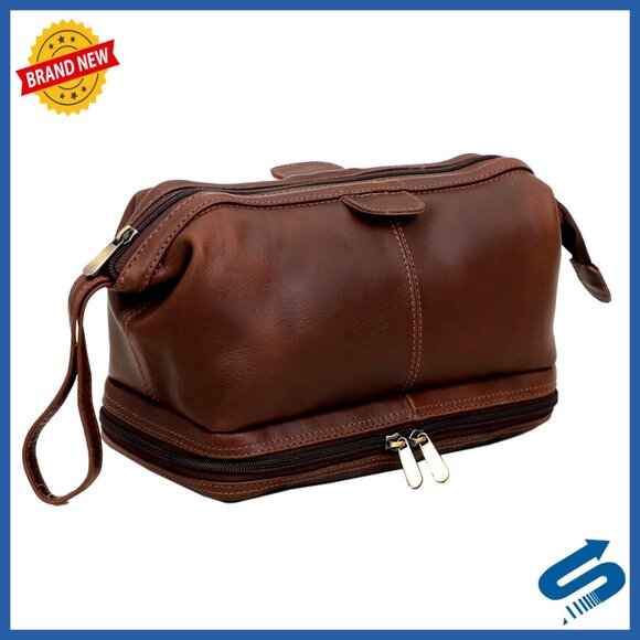 Genuine Buffalo Leather Toiletry Bag Travel Dopp Kit Unisex Durable